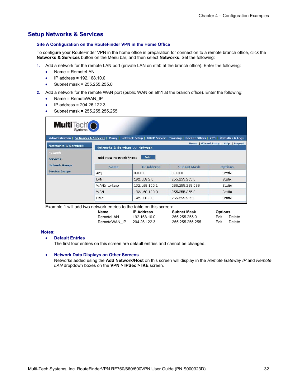 Setup networks & services | Multi-Tech Systems RF660 User Manual | Page 32 / 189