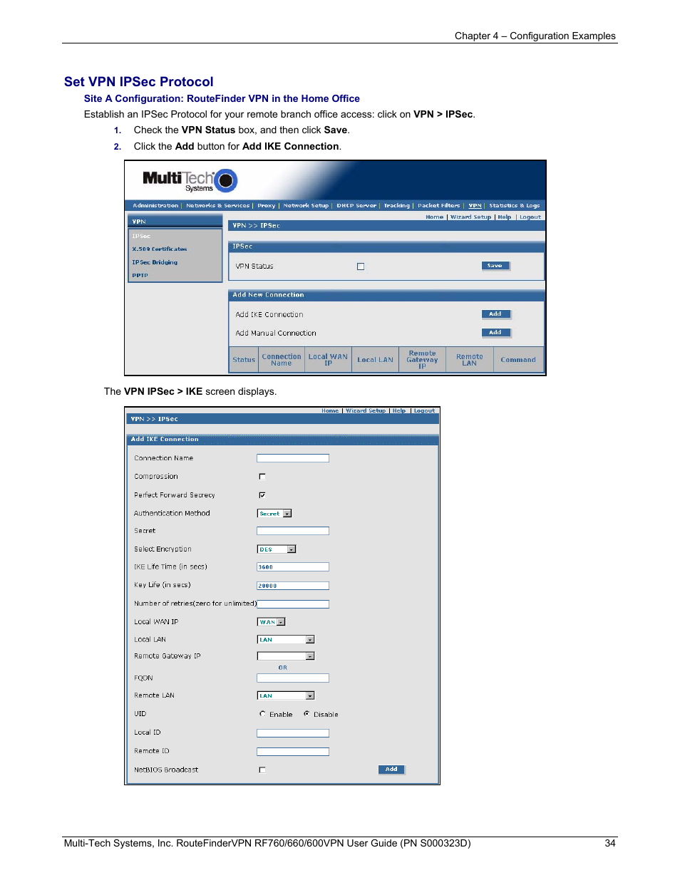 Set vpn ipsec protocol | Multi-Tech Systems RF660 User Manual | Page 34 / 189