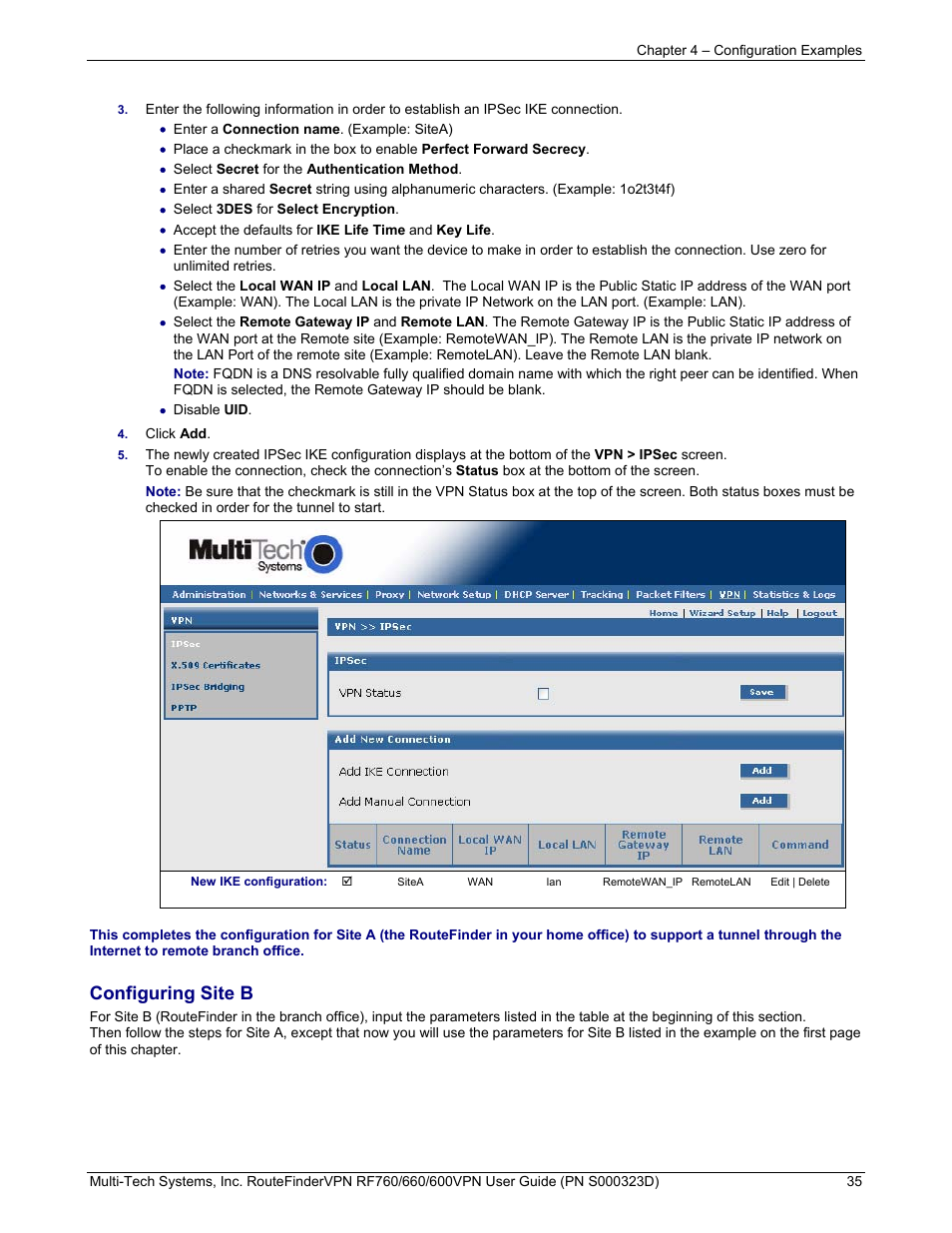 Configuring site b | Multi-Tech Systems RF660 User Manual | Page 35 / 189