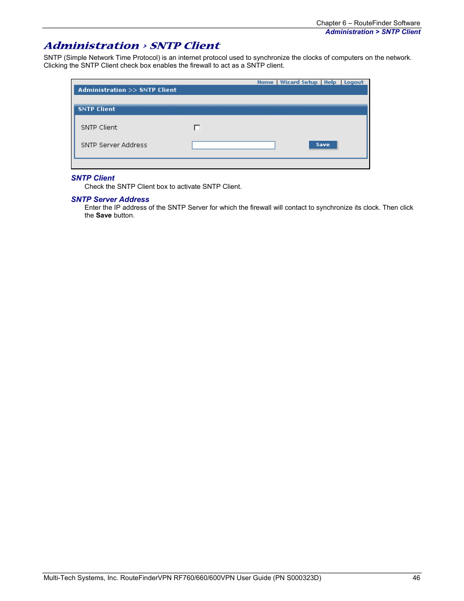 Administration > sntp client | Multi-Tech Systems RF660 User Manual | Page 46 / 189