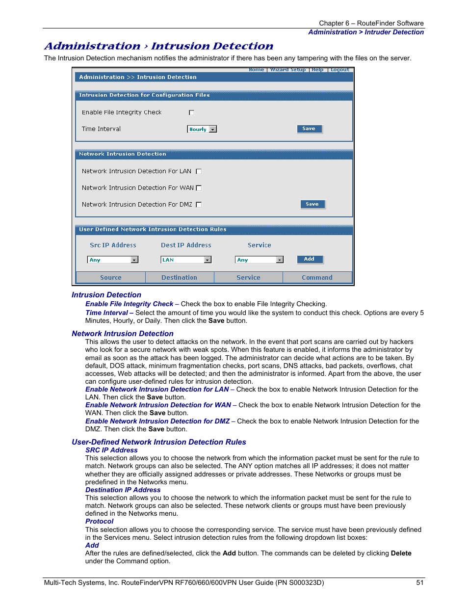 Administration > intrusion detection | Multi-Tech Systems RF660 User Manual | Page 51 / 189