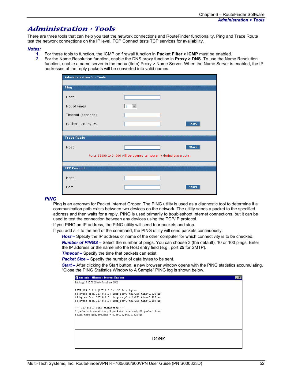 Administration > tools | Multi-Tech Systems RF660 User Manual | Page 52 / 189