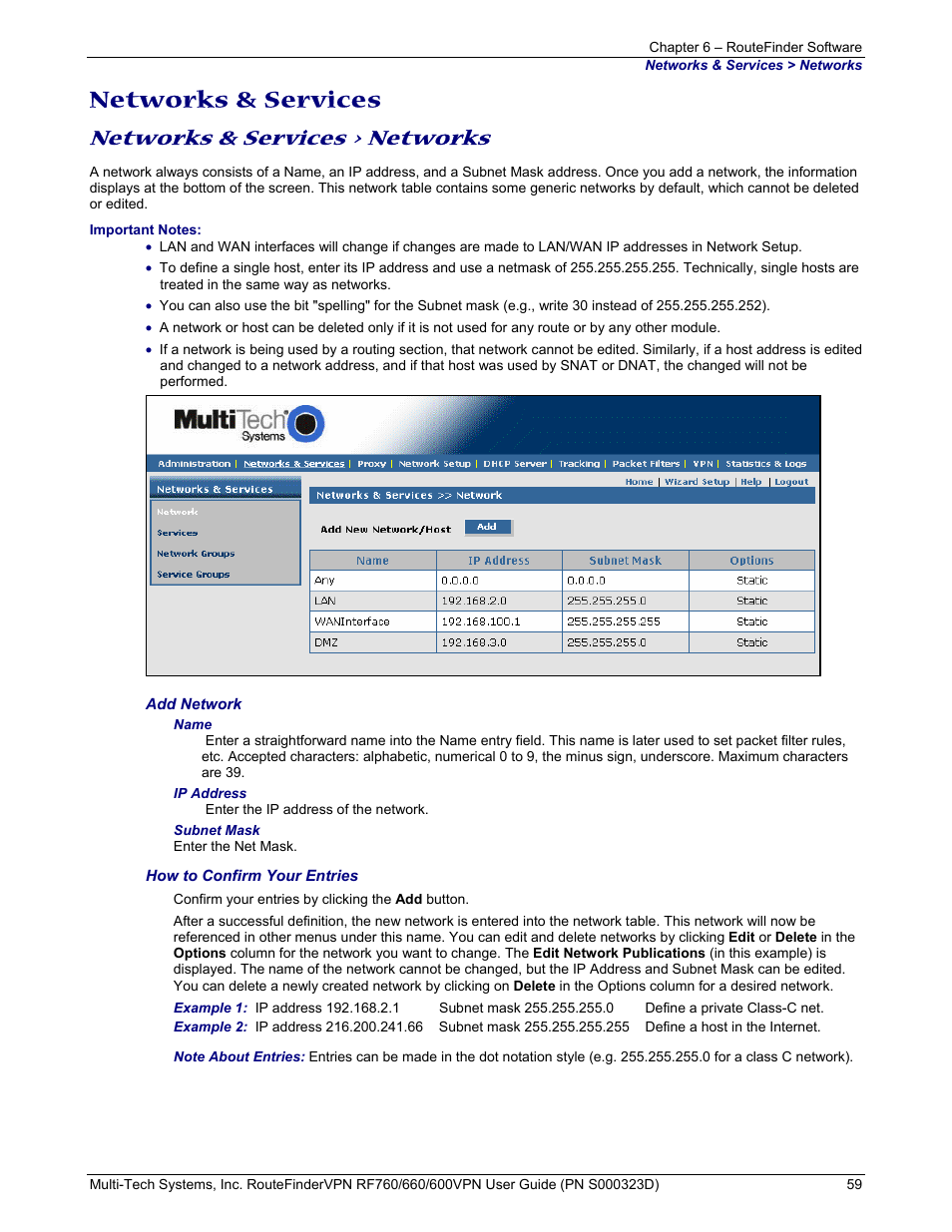Networks & services, Networks & services > networks | Multi-Tech Systems RF660 User Manual | Page 59 / 189