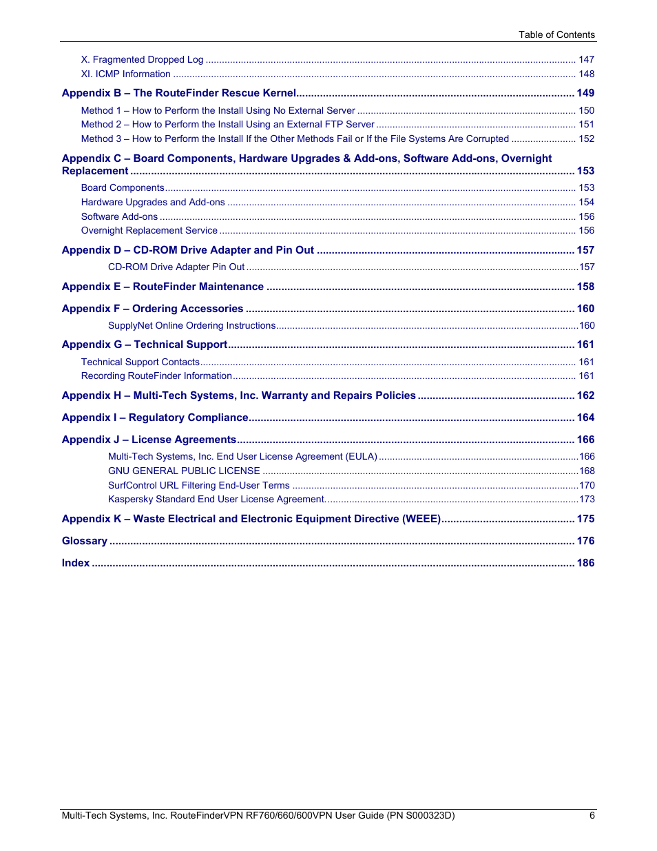 Multi-Tech Systems RF660 User Manual | Page 6 / 189