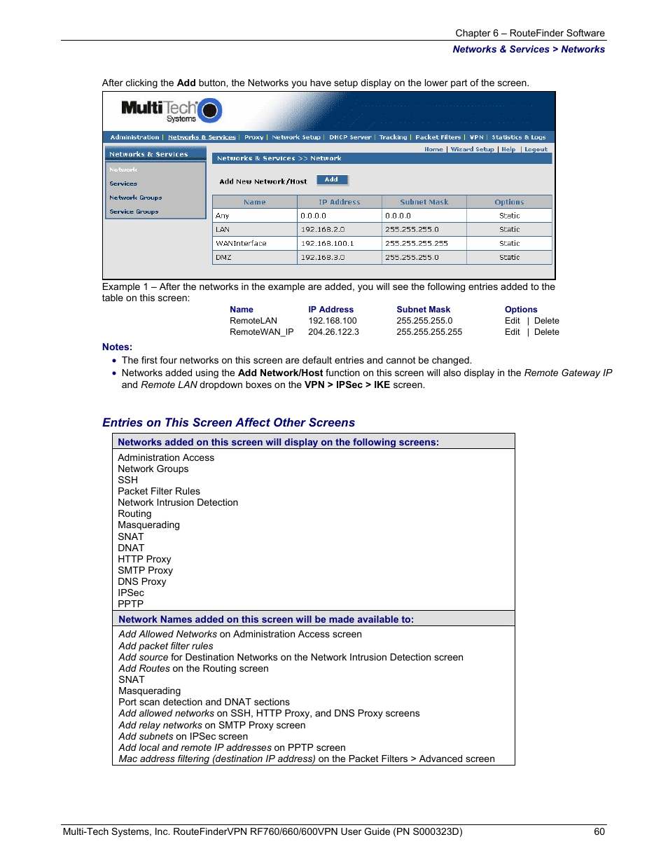 Entries on this screen affect other screens | Multi-Tech Systems RF660 User Manual | Page 60 / 189