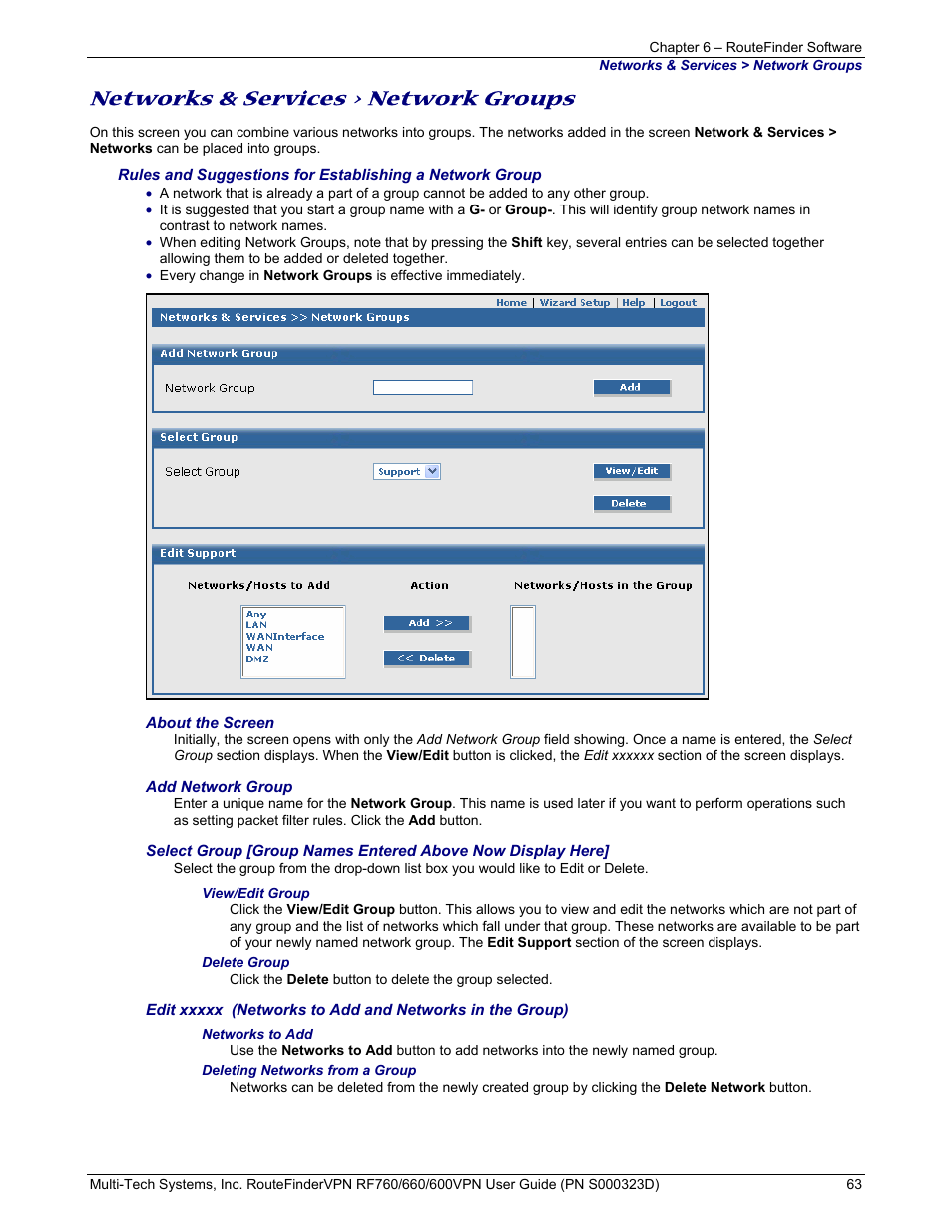 Networks & services > network groups | Multi-Tech Systems RF660 User Manual | Page 63 / 189