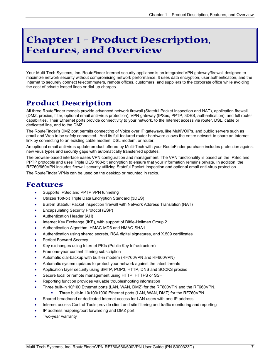 Product description, Features | Multi-Tech Systems RF660 User Manual | Page 7 / 189