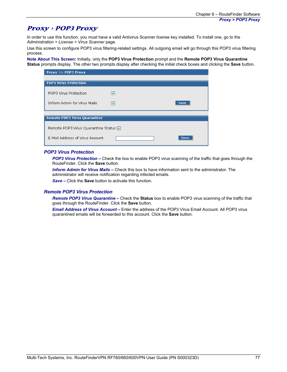 Proxy > pop3 proxy | Multi-Tech Systems RF660 User Manual | Page 77 / 189