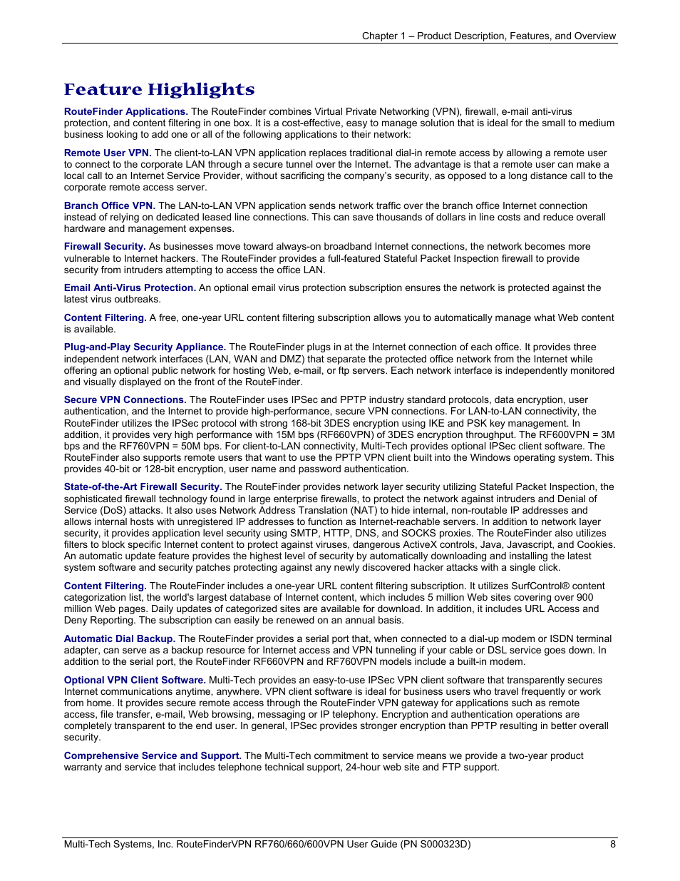 Feature highlights | Multi-Tech Systems RF660 User Manual | Page 8 / 189