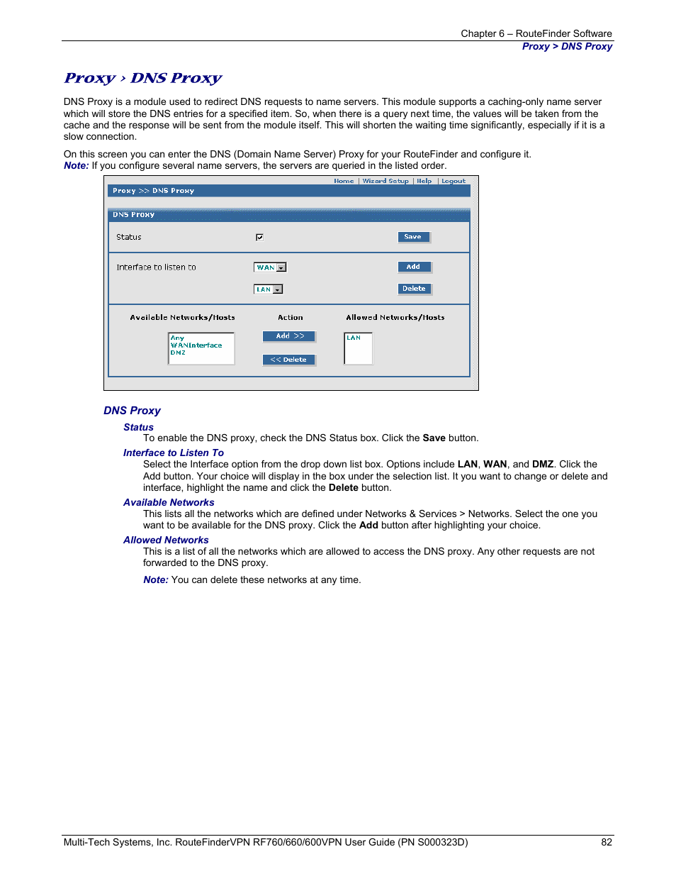 Proxy > dns proxy | Multi-Tech Systems RF660 User Manual | Page 82 / 189