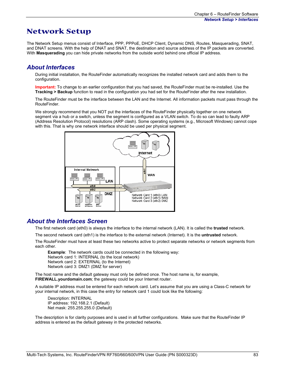 Network setup, About interfaces, About the interfaces screen | Multi-Tech Systems RF660 User Manual | Page 83 / 189