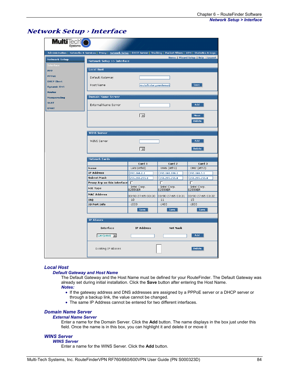 Network setup > interface | Multi-Tech Systems RF660 User Manual | Page 84 / 189