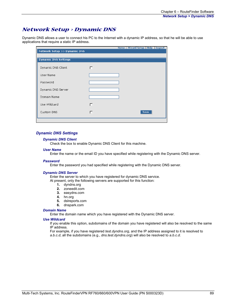 Network setup > dynamic dns | Multi-Tech Systems RF660 User Manual | Page 89 / 189