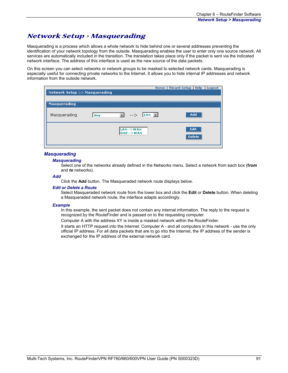 Network setup > masquerading | Multi-Tech Systems RF660 User Manual | Page 91 / 189