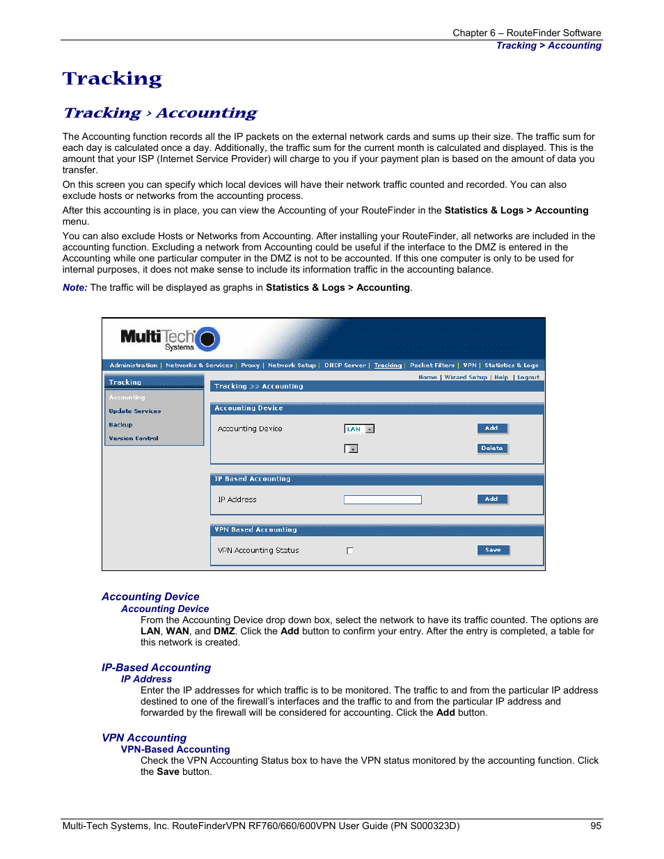 Tracking, Tracking > accounting | Multi-Tech Systems RF660 User Manual | Page 95 / 189