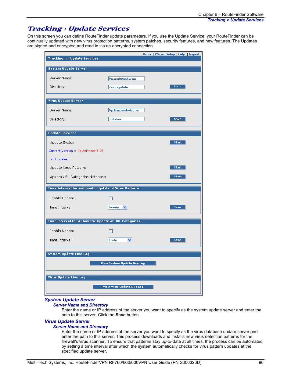 Tracking > update services | Multi-Tech Systems RF660 User Manual | Page 96 / 189