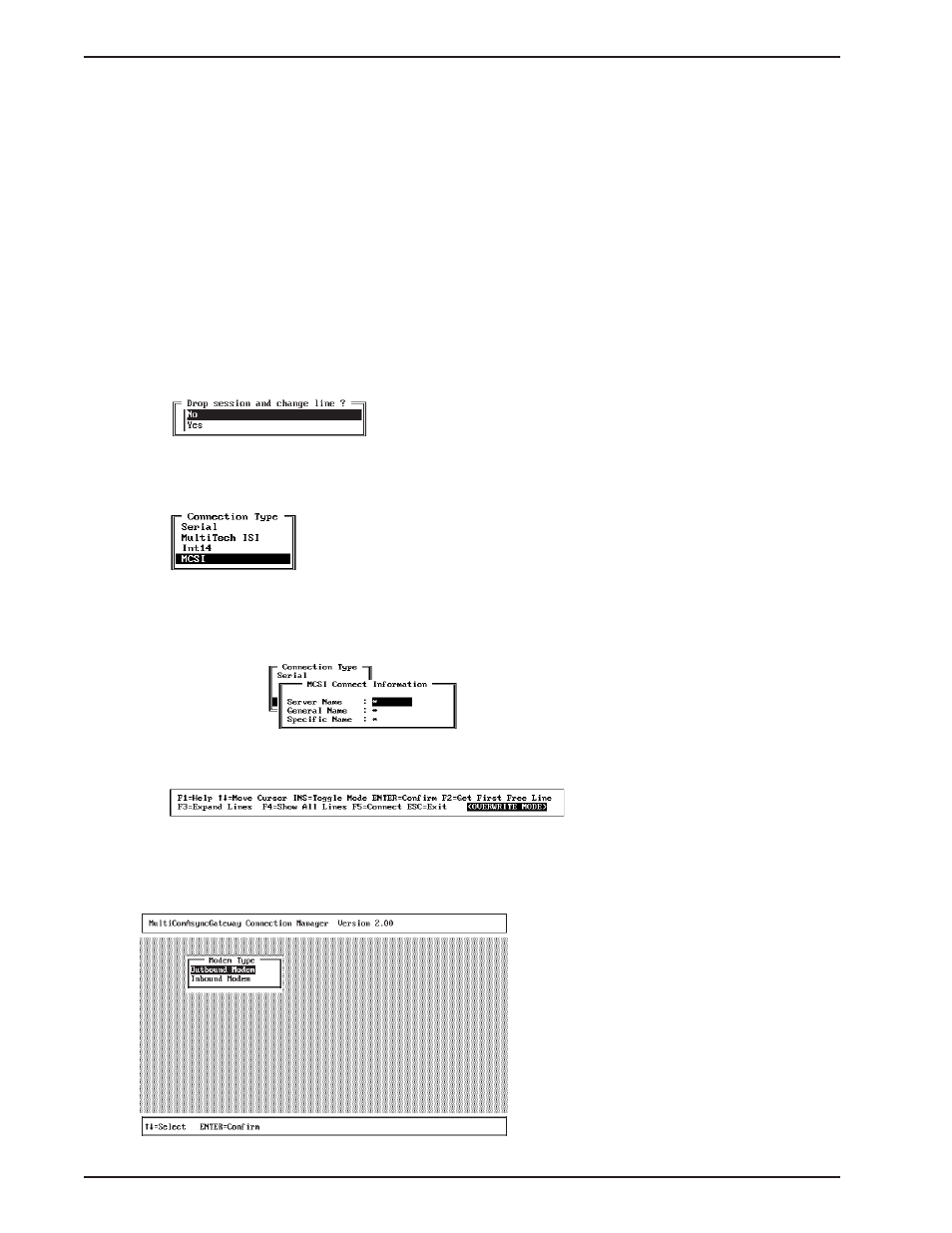 3 using multiexpress with mcsi, Connection type menu, Using multiexpress with mcsi | Meterm, Multiexpress | Multi-Tech Systems MTASR1-100 User Manual | Page 174 / 207
