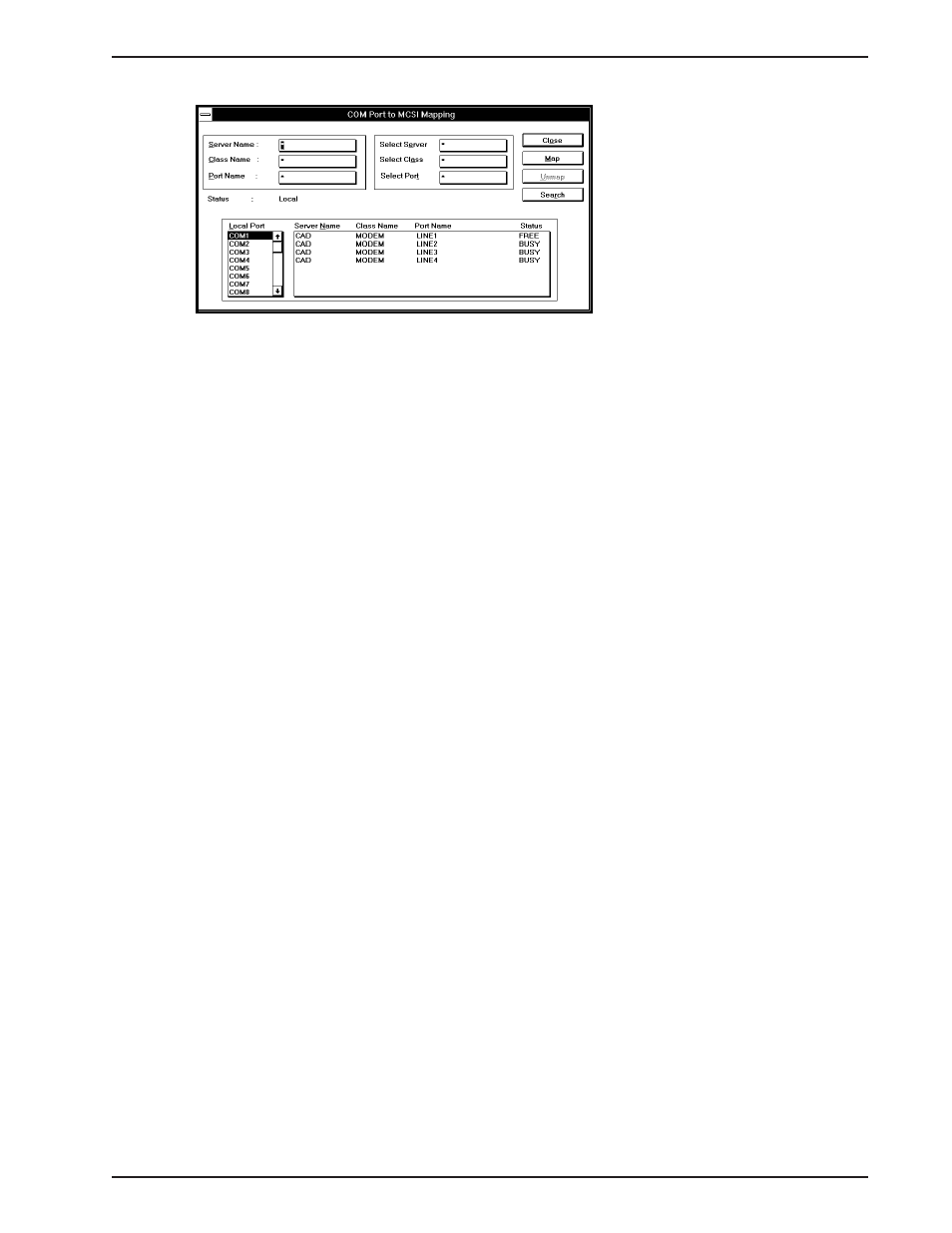 Close button, Search button, Unmap button | Multi-Tech Systems MTASR1-100 User Manual | Page 181 / 207