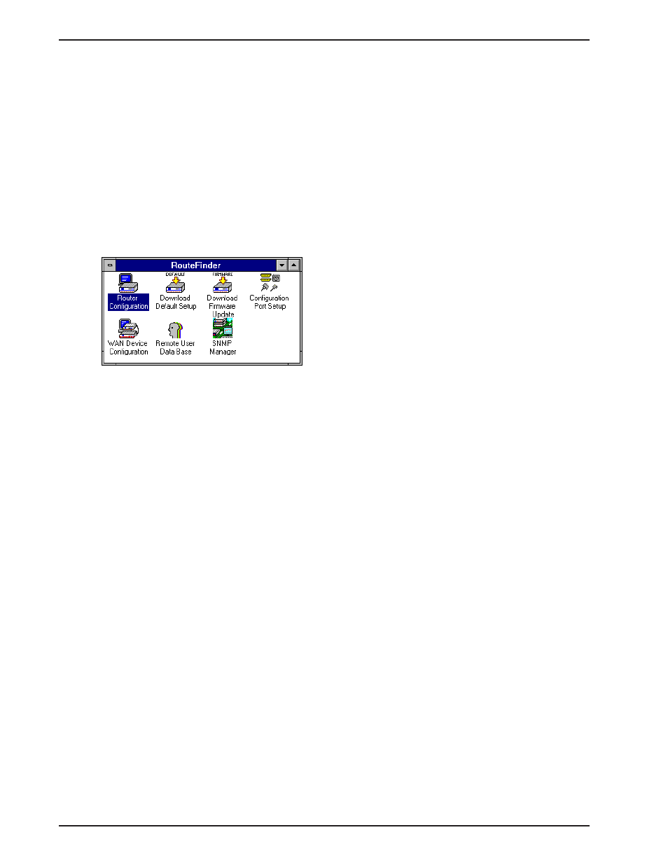 1 introduction, 2 router configuration, 1 setup menu | Configuration port setup icon, Download default setup icon, Download firmware update icon, Icons, Local port setup icon, Remote user data base icon, Router configuration icon | Multi-Tech Systems MTASR1-100 User Manual | Page 44 / 207