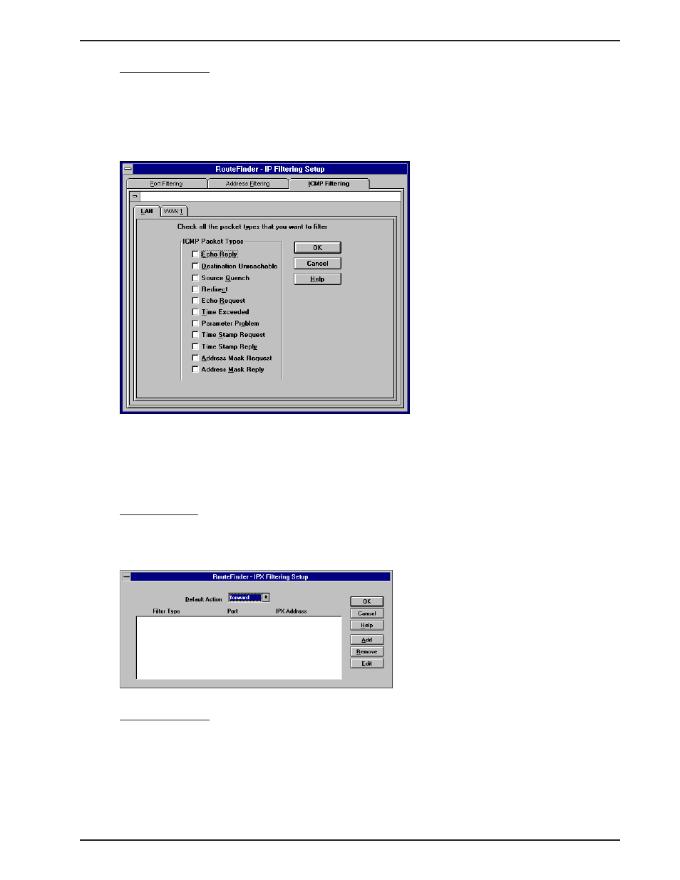 Icmp filtering, Ipx filtering, Default action | Multi-Tech Systems MTASR1-100 User Manual | Page 77 / 207