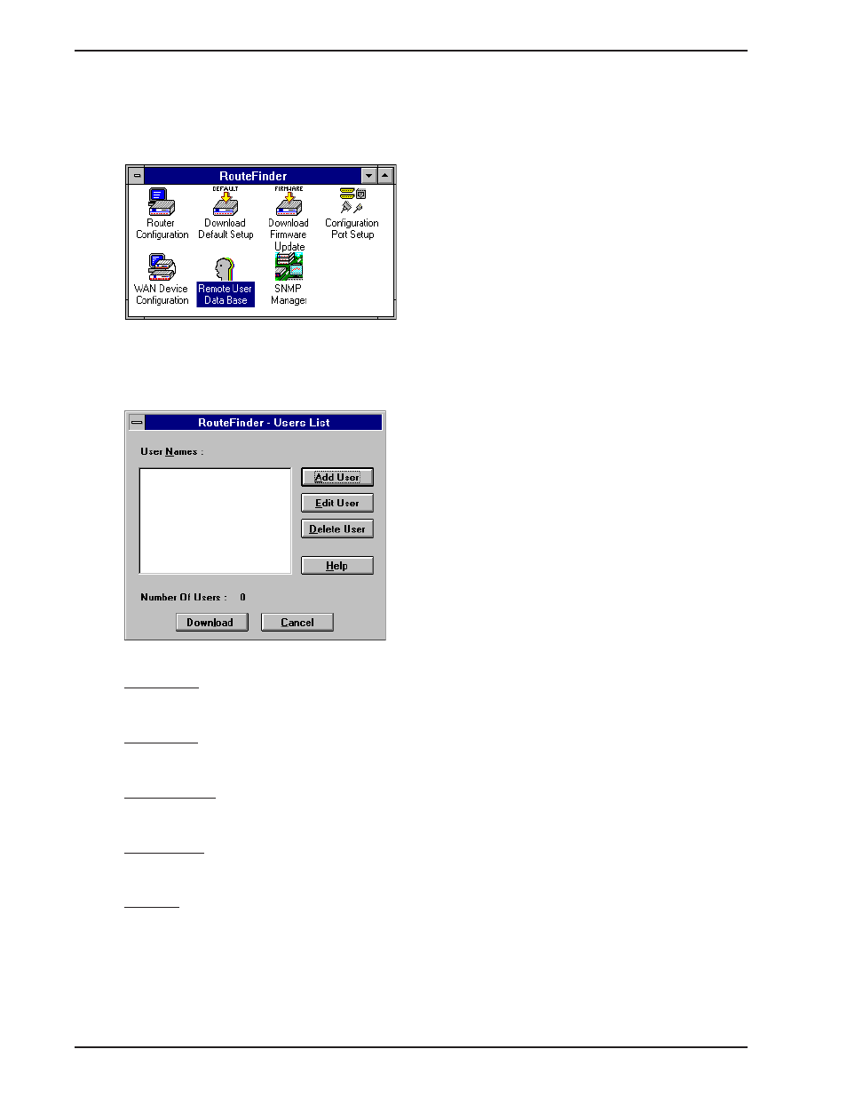 7 remote user data base, Remote user data base, Add user | Cancel, Delete user, Download, Edit user | Multi-Tech Systems MTASR1-100 User Manual | Page 90 / 207