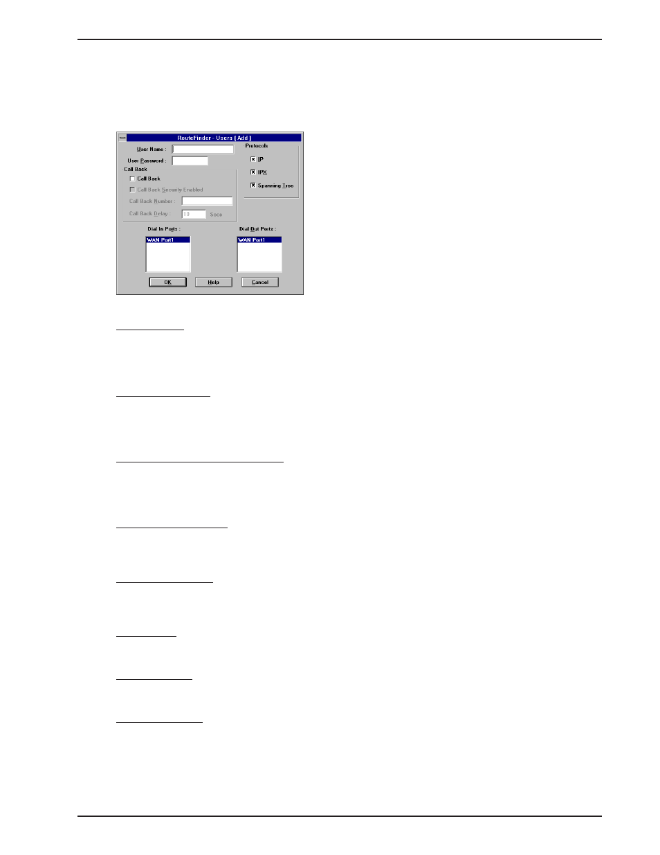 1 add user, Add user, Call back delay | Call back number, Call back security enabled, Dial in ports, Dial out ports, Protocols, User name, User password | Multi-Tech Systems MTASR1-100 User Manual | Page 91 / 207