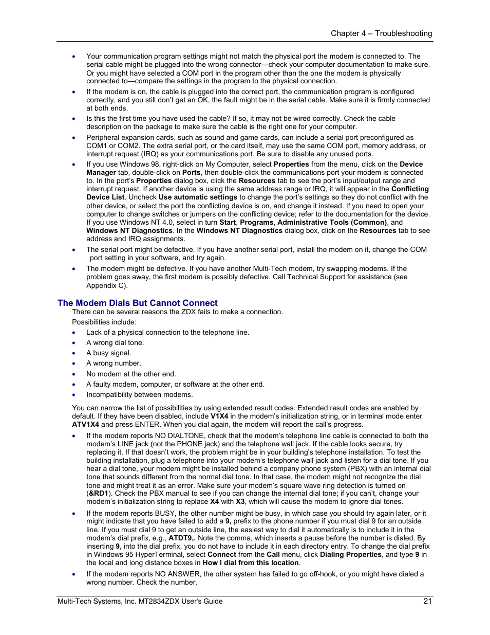 Multi-Tech Systems MULTIMODEM MT2834ZDX User Manual | Page 21 / 33