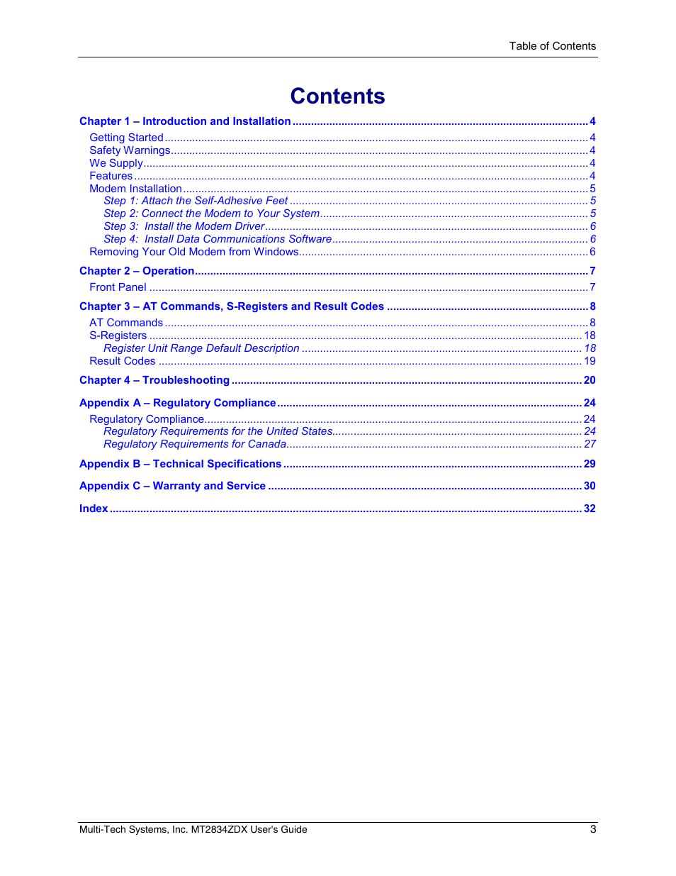 Multi-Tech Systems MULTIMODEM MT2834ZDX User Manual | Page 3 / 33