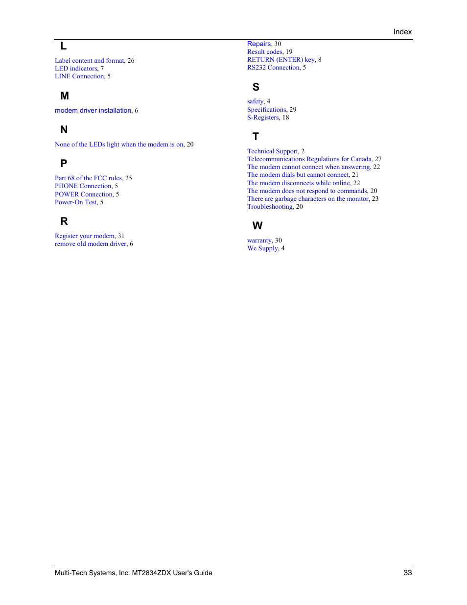 Multi-Tech Systems MULTIMODEM MT2834ZDX User Manual | Page 33 / 33