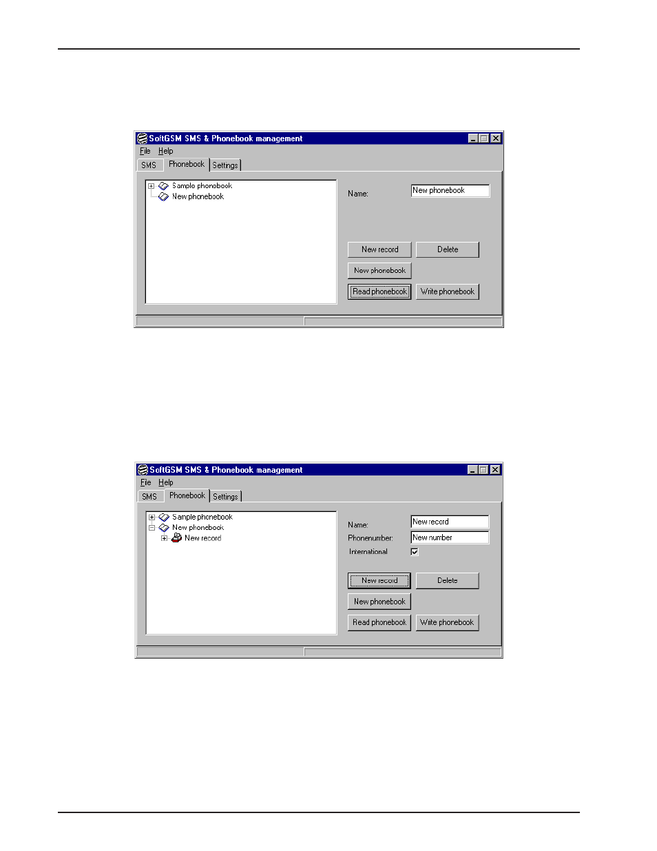 New phonebook, New record, Delete | New phonebook new record delete | Multi-Tech Systems MTSGSM User Manual | Page 24 / 81