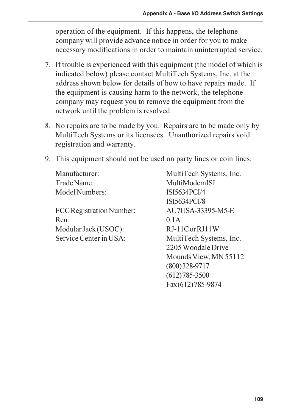 Multi-Tech Systems ISI5634PCI/4/8 User Manual | Page 109 / 122