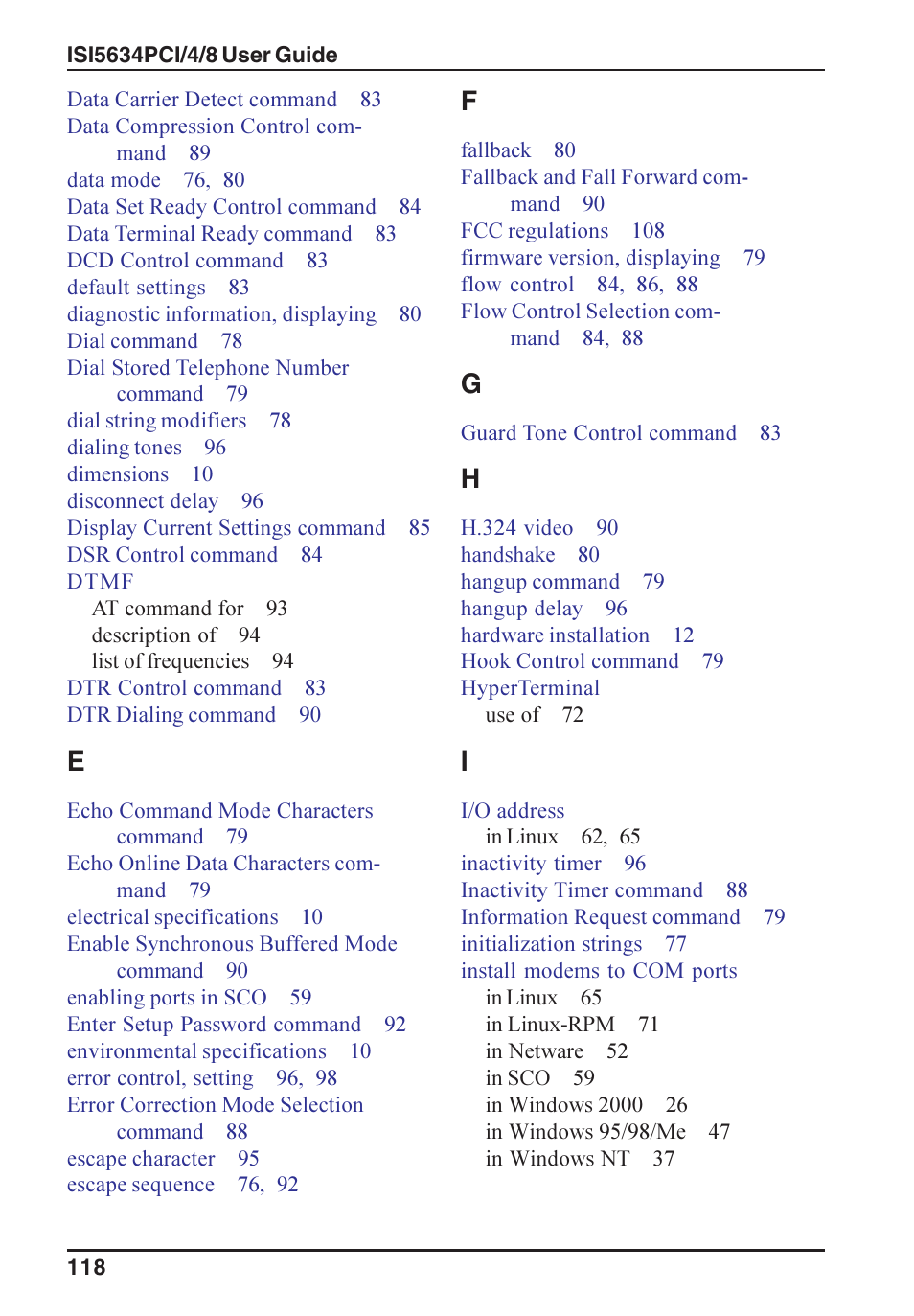 Multi-Tech Systems ISI5634PCI/4/8 User Manual | Page 118 / 122