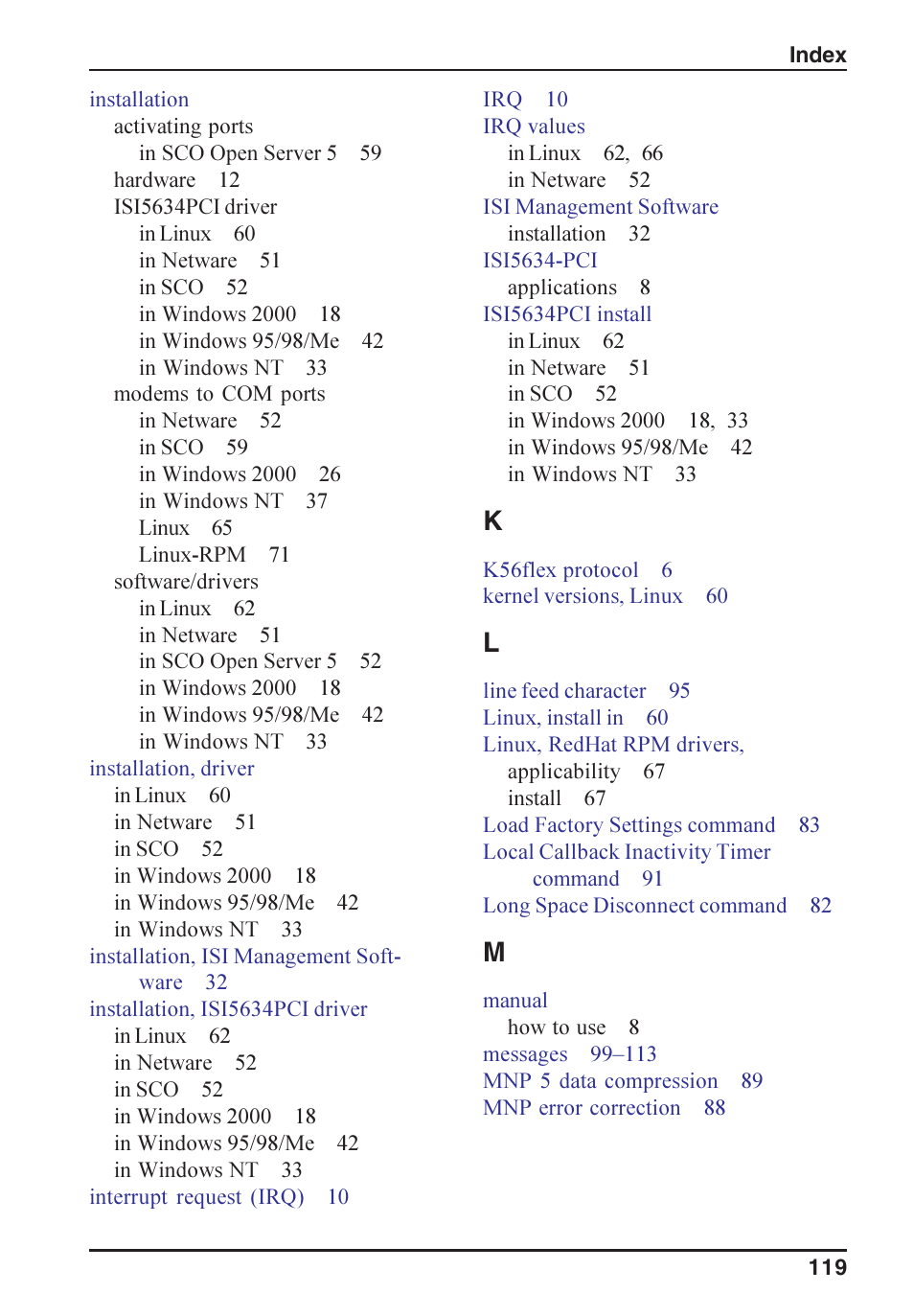 Multi-Tech Systems ISI5634PCI/4/8 User Manual | Page 119 / 122