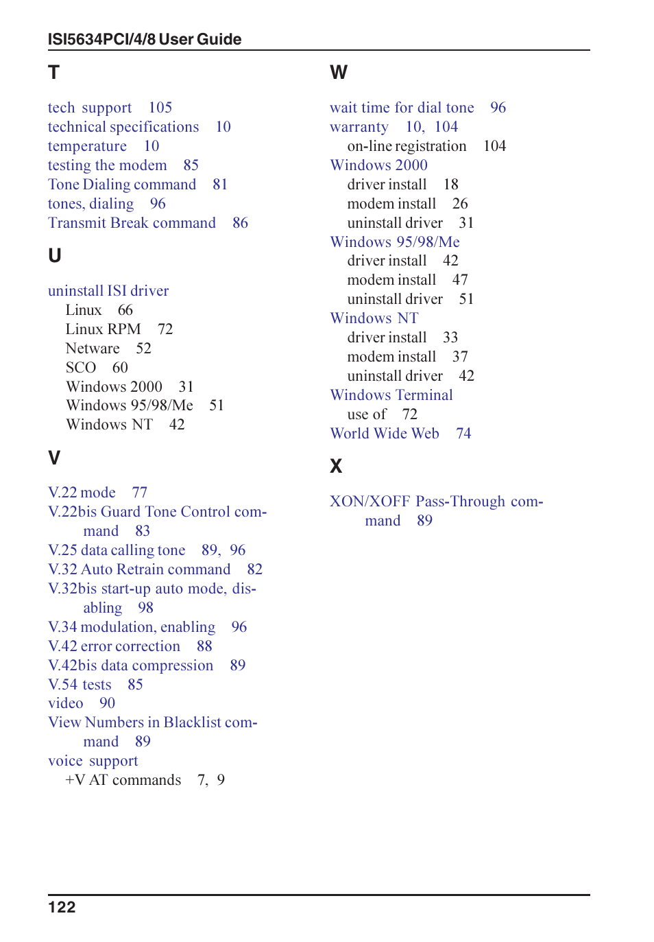 Multi-Tech Systems ISI5634PCI/4/8 User Manual | Page 122 / 122