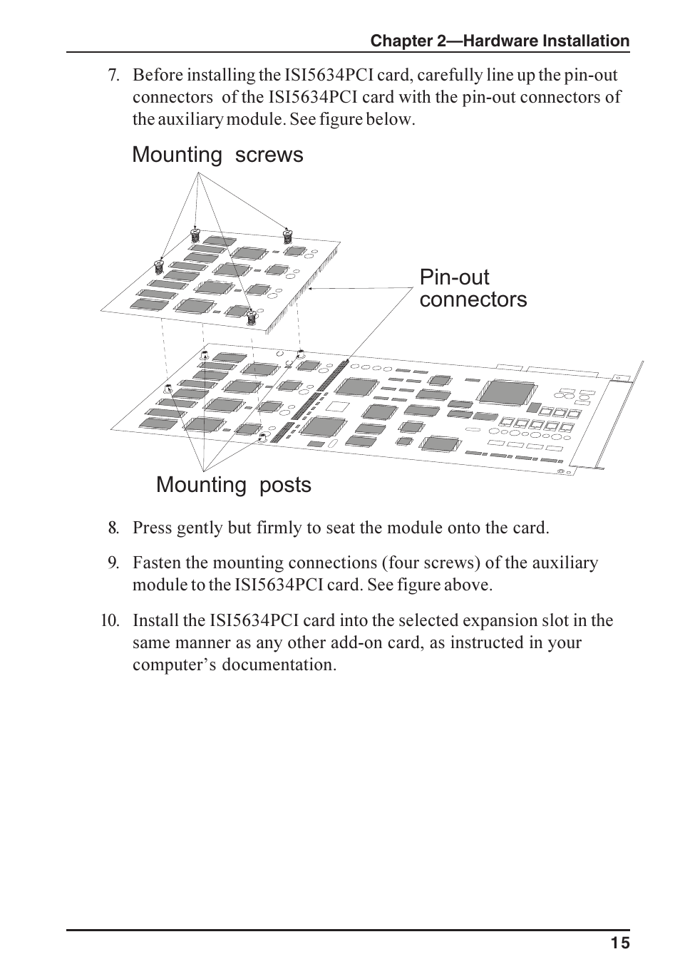 Mounting screws mounting posts pin-out connectors | Multi-Tech Systems ISI5634PCI/4/8 User Manual | Page 15 / 122
