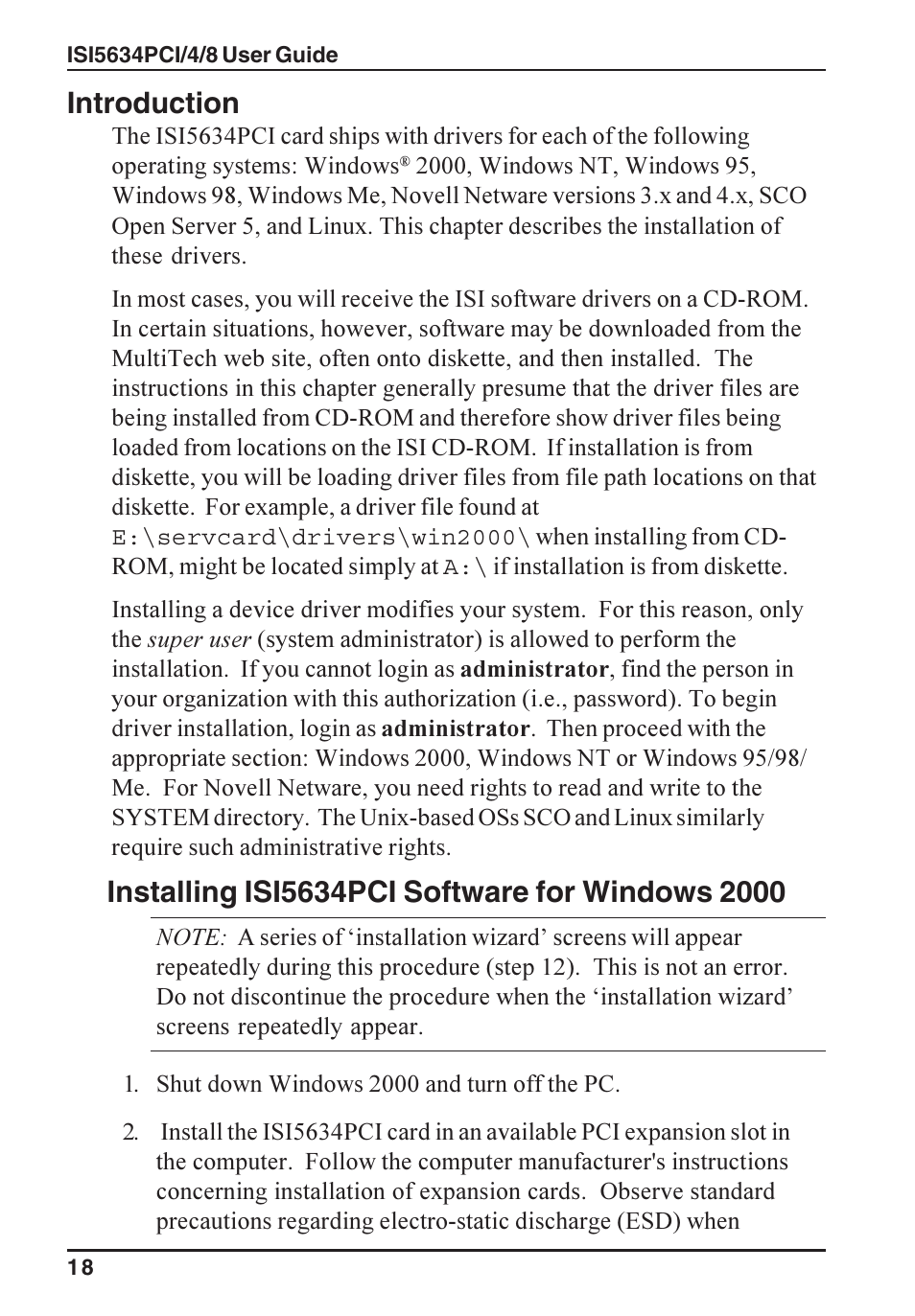 Introduction | Multi-Tech Systems ISI5634PCI/4/8 User Manual | Page 18 / 122