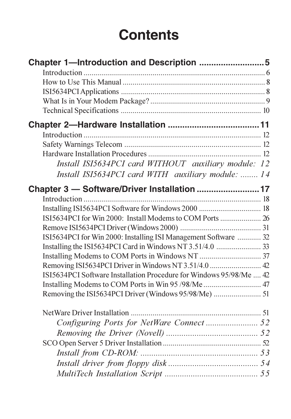 Multi-Tech Systems ISI5634PCI/4/8 User Manual | Page 3 / 122