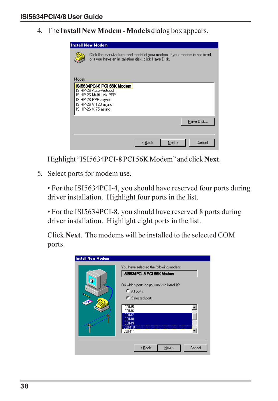Multi-Tech Systems ISI5634PCI/4/8 User Manual | Page 38 / 122