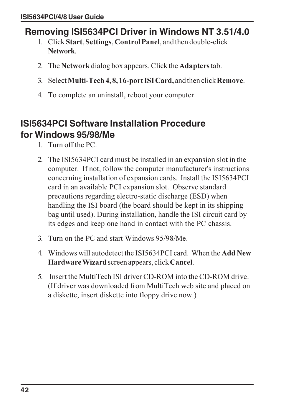Multi-Tech Systems ISI5634PCI/4/8 User Manual | Page 42 / 122