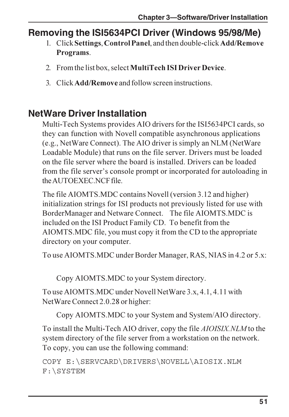Netware driver installation | Multi-Tech Systems ISI5634PCI/4/8 User Manual | Page 51 / 122
