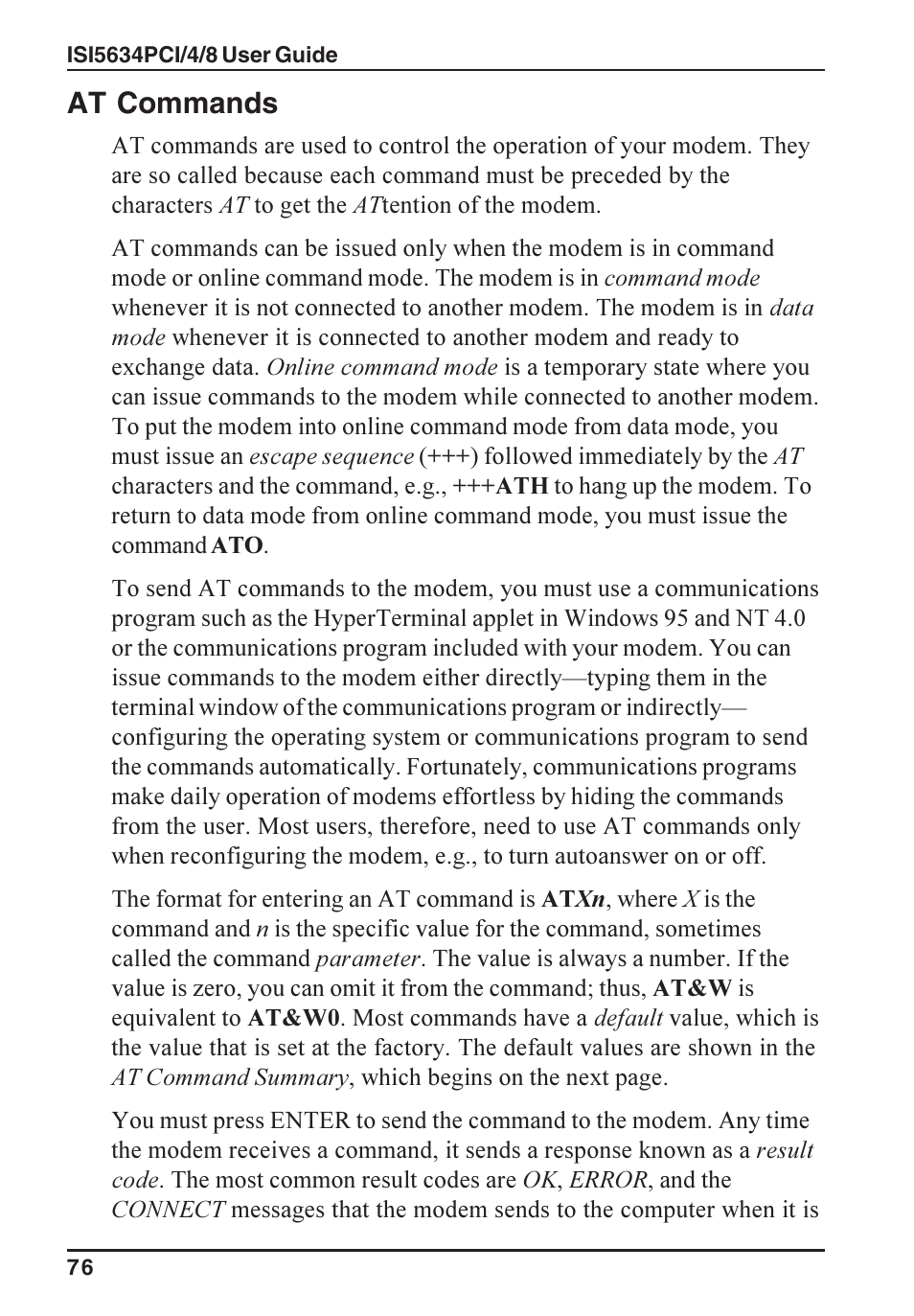 At commands | Multi-Tech Systems ISI5634PCI/4/8 User Manual | Page 76 / 122