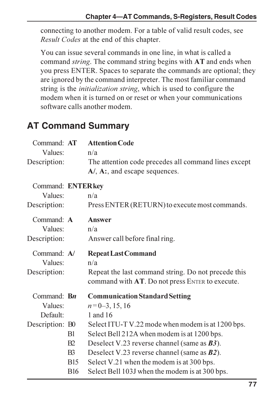 At command summary | Multi-Tech Systems ISI5634PCI/4/8 User Manual | Page 77 / 122