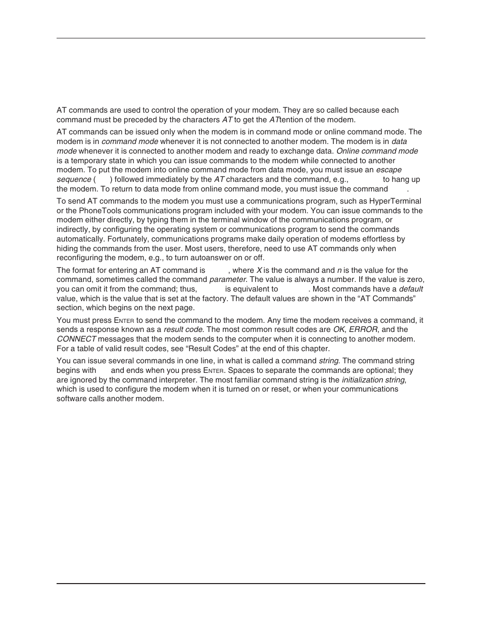 At commands, Definition, Format | Autoanswer, Command mode, Command string, Communication programs, Data mode, Escape sequence, Initialization strings | Multi-Tech Systems MT5634ZBA User Manual | Page 13 / 59