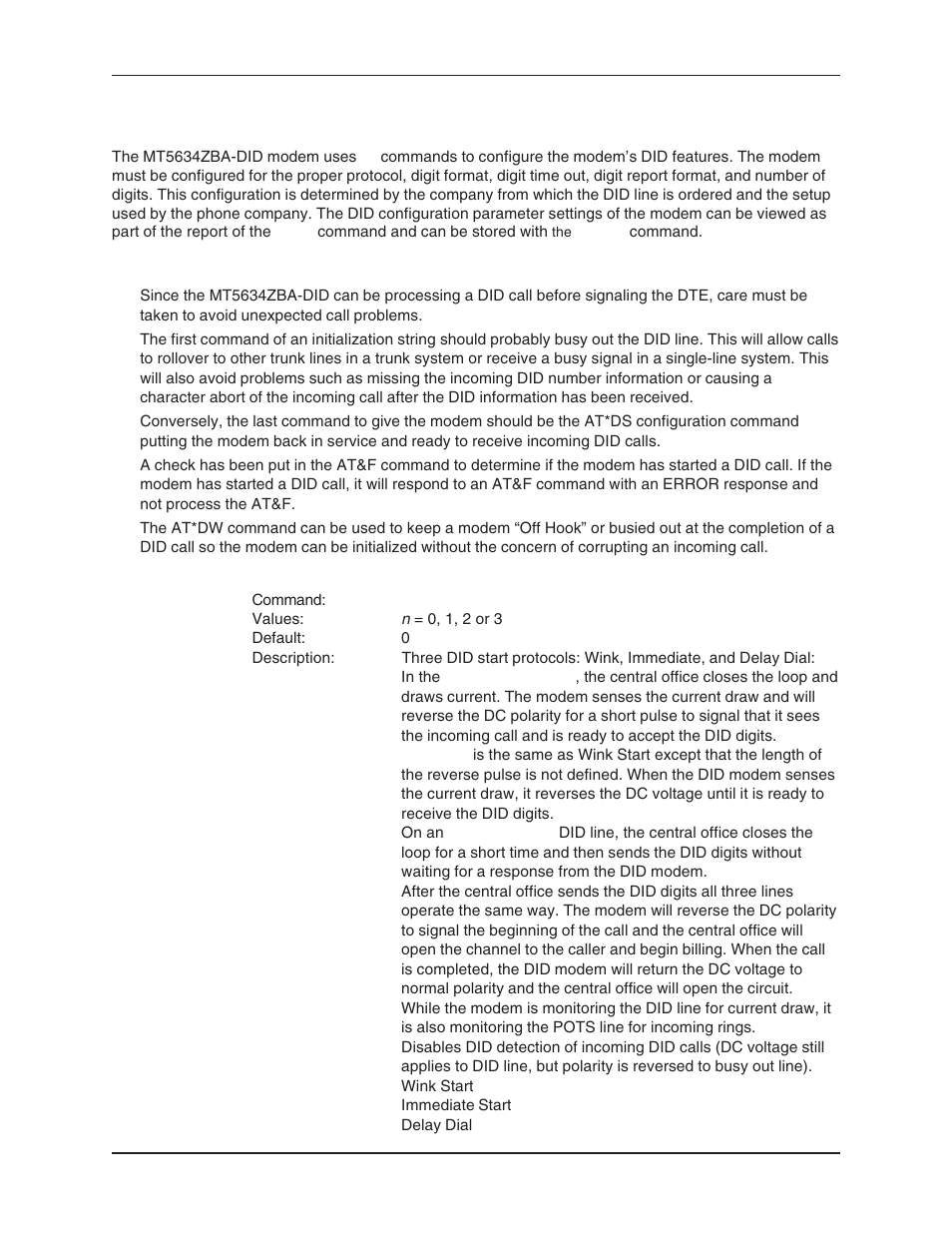 Did commands, Mt5634zba-did initialization recommendations, Initialization recommendations | Start protocol *ds, Commands | Multi-Tech Systems MT5634ZBA User Manual | Page 32 / 59