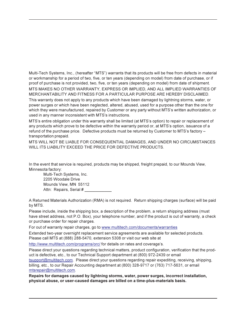 Appendix c - warranty and repairs | Multi-Tech Systems MT5634ZBA User Manual | Page 50 / 59