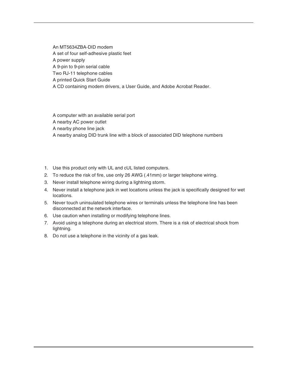 We supply, Safety, Required equipment | Safety warning telecom, We supply safety, You supply | Multi-Tech Systems MT5634ZBA User Manual | Page 6 / 59