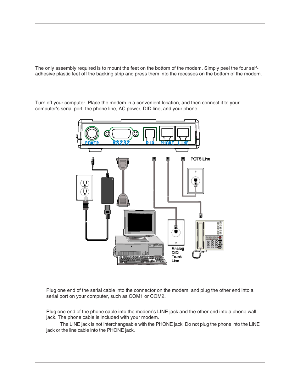 Chapter 2 - installation, Step 1: assemble the modem, Step 2: connect the modem to your system | Assembling the modem, Connecting the modem | Multi-Tech Systems MT5634ZBA User Manual | Page 7 / 59