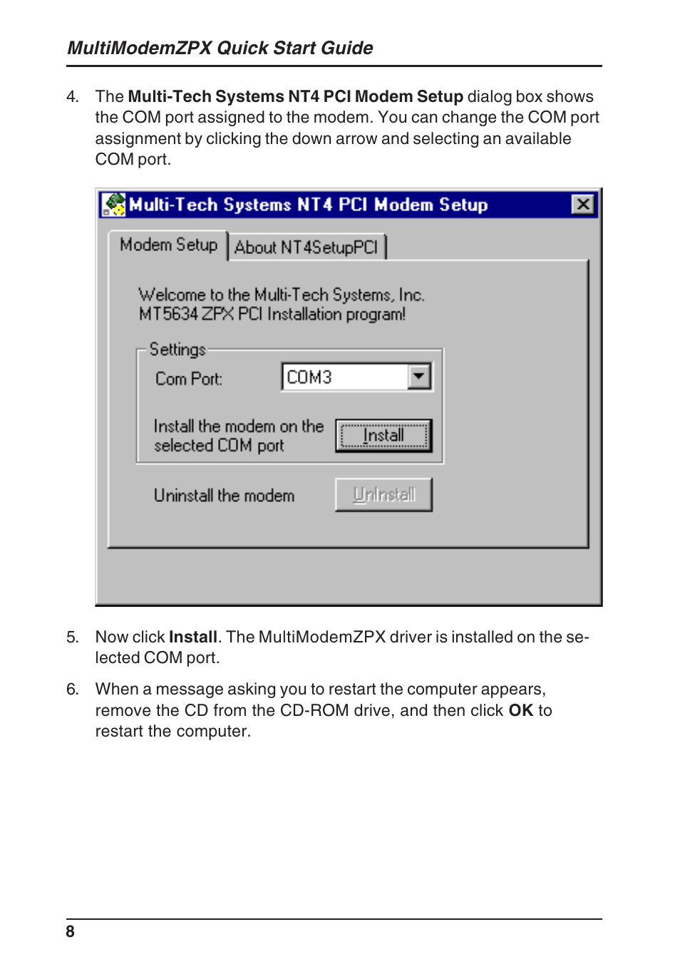 Multi-Tech Systems MT5634ZPX-PCI-U/NV User Manual | Page 8 / 12