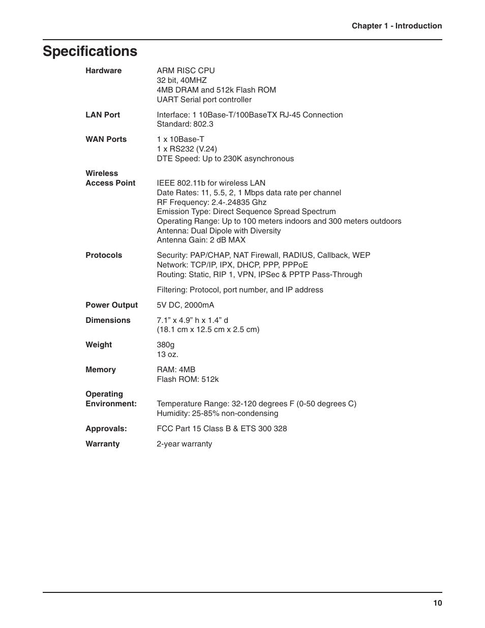Specifications | Multi-Tech Systems RF802EW User Manual | Page 10 / 118