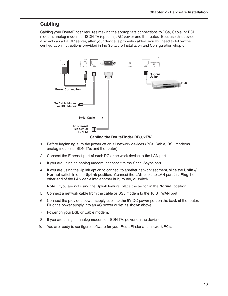 Cabling | Multi-Tech Systems RF802EW User Manual | Page 13 / 118